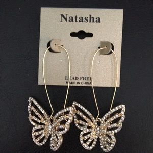Natasha Wire Butterfly Earrings Gold w Crystals